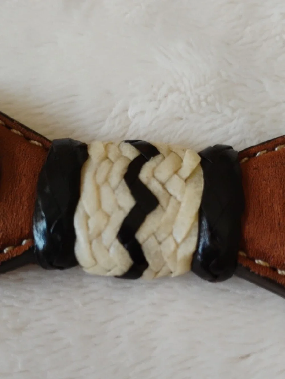 Women's Western  Leather Belt with Silver Look Conchos and Cream Braided Accents